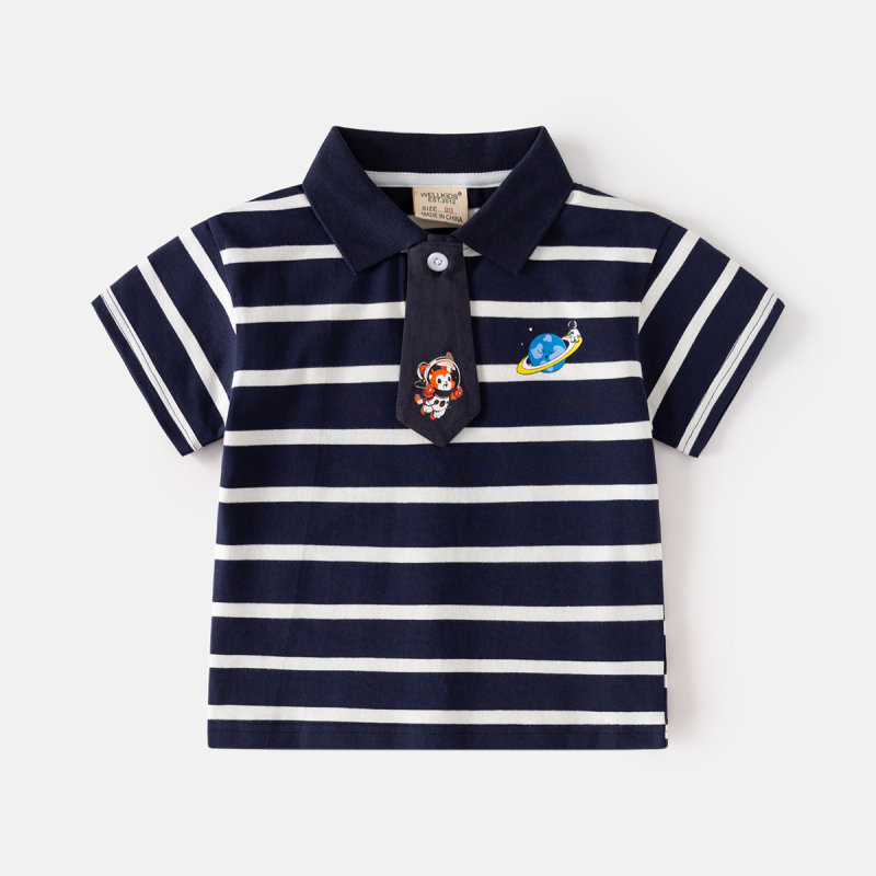 Polo majica za dječake – casual stil, prugasta mješavina pamuka, ljeto 2025, marka wellkids