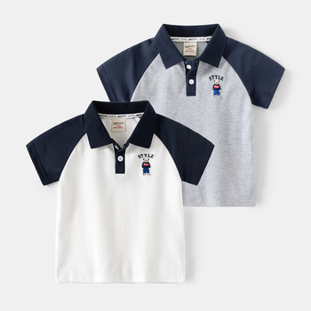 Polo majica za dječake, korejski stil, rukavi s patchworkom, vezenje, pamuk-mješavina tkanina