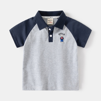 Polo majica za dječake, korejski stil, rukavi s patchworkom, vezenje, pamuk-mješavina tkanina