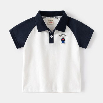 Polo majica za dječake, korejski stil, rukavi s patchworkom, vezenje, pamuk-mješavina tkanina