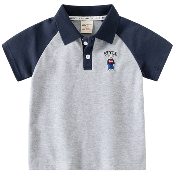 Polo majica za dječake, korejski stil, rukavi s patchworkom, vezenje, pamuk-mješavina tkanina