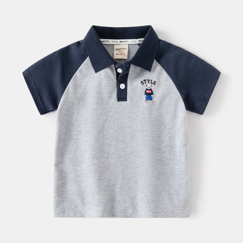 Polo majica za dječake, korejski stil, rukavi s patchworkom, vezenje, pamuk-mješavina tkanina