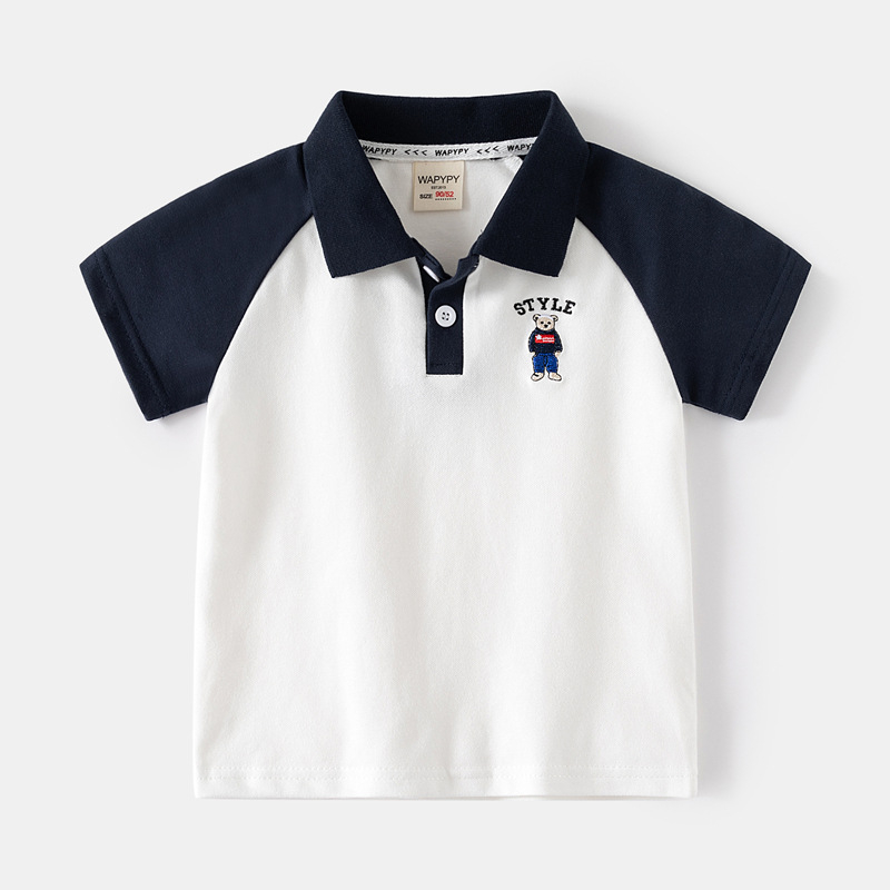 Polo majica za dječake, korejski stil, rukavi s patchworkom, vezenje, pamuk-mješavina tkanina