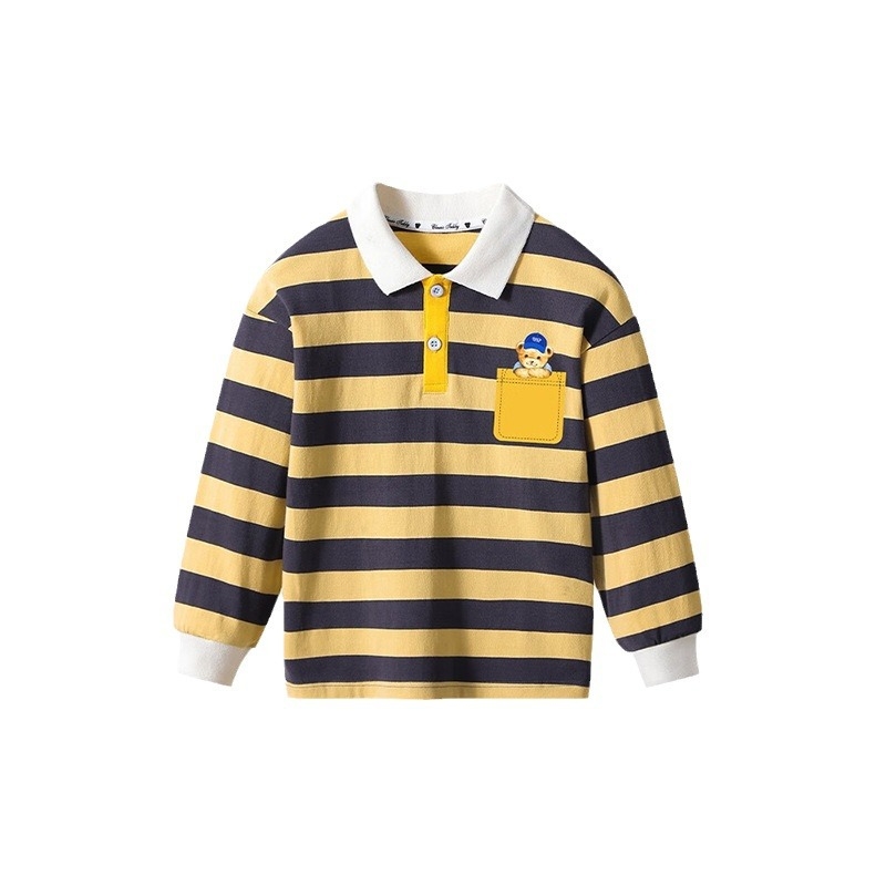 Classic Teddy polo majica s dugim rukavima u prugama, pamukasto-mješavina, za proljeće i jesen, za djecu stariju od 8 godina (iznad 140 cm)