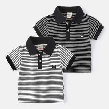 Polo majica za dječake, prugasti uzorak, kratki rukav, pamuk-mješavina tkanina, s vezom, korejski stil