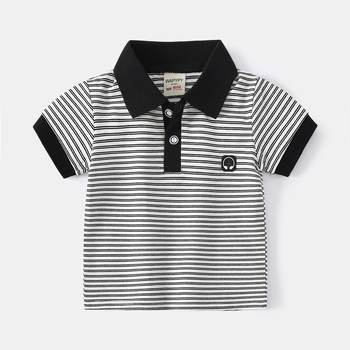 Polo majica za dječake, prugasti uzorak, kratki rukav, pamuk-mješavina tkanina, s vezom, korejski stil