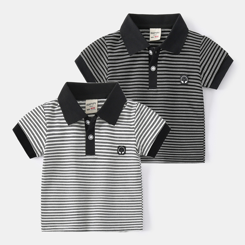Polo majica za dječake, prugasti uzorak, kratki rukav, pamuk-mješavina tkanina, s vezom, korejski stil