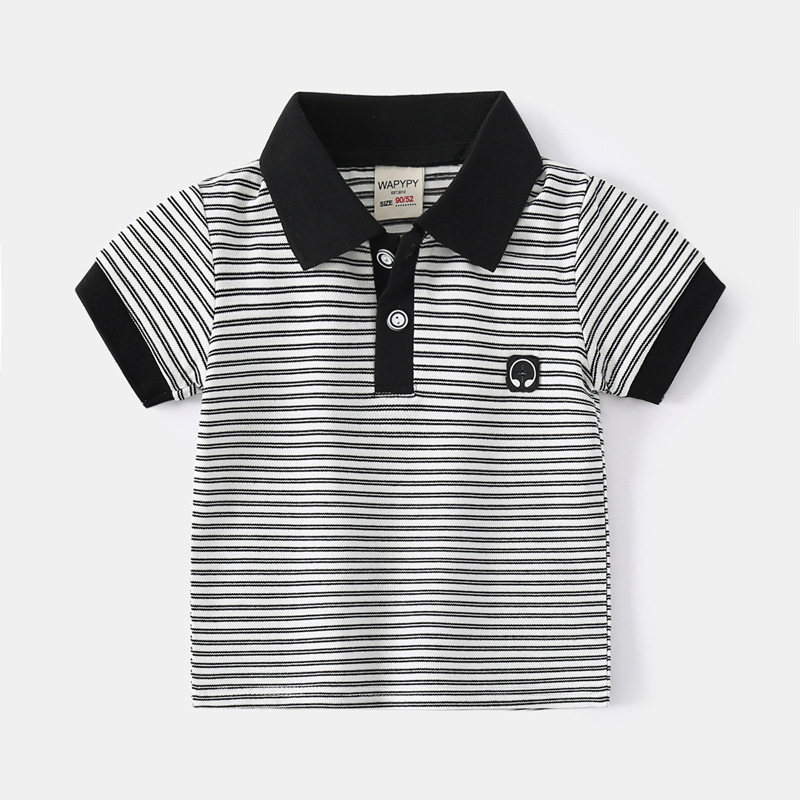 Polo majica za dječake, prugasti uzorak, kratki rukav, pamuk-mješavina tkanina, s vezom, korejski stil
