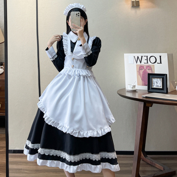 Kostim za sobaricu u britskom stilu s dugim rukavima, cosplay, Lolita/Anime tema, 100% poliester, smjesa sintetičkih vlakana, za igre i anime