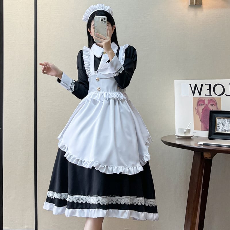 Kostim za sobaricu u britskom stilu s dugim rukavima, cosplay, Lolita/Anime tema, 100% poliester, smjesa sintetičkih vlakana, za igre i anime