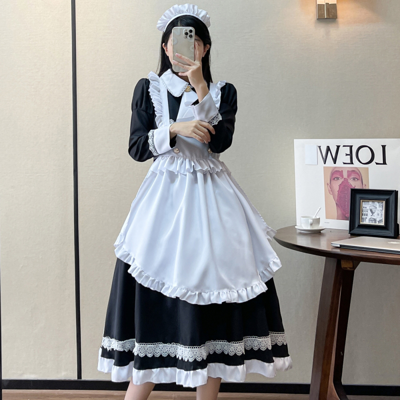 Kostim za sobaricu u britskom stilu s dugim rukavima, cosplay, Lolita/Anime tema, 100% poliester, smjesa sintetičkih vlakana, za igre i anime