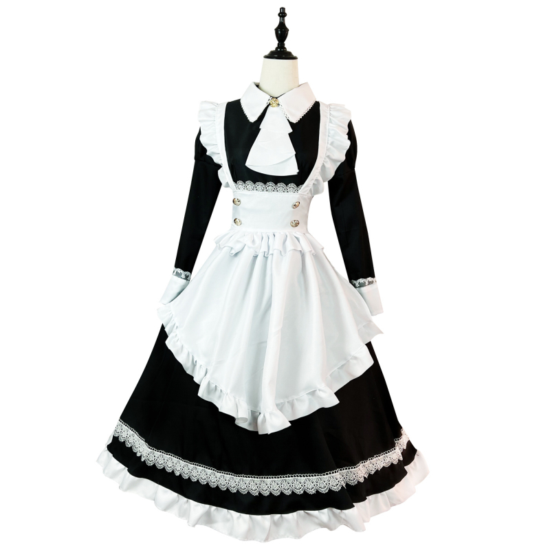 Kostim za sobaricu u britskom stilu s dugim rukavima, cosplay, Lolita/Anime tema, 100% poliester, smjesa sintetičkih vlakana, za igre i anime