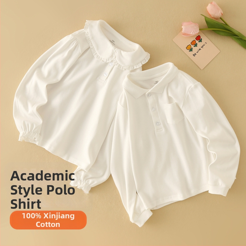 Unisex polo majica s dugačkim rukavima, 100% pamuk, ovratnik, korejski sveučilišni stil, proljeće–jesen, za djecu stariju od 8 godina