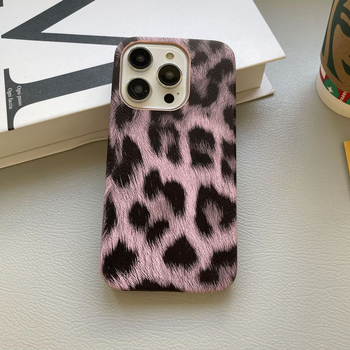 Husă PU cu imprimeu leopard pentru iPhone 11/12/13/14 — stil minimalist, execuție textilă, protecție antișoc