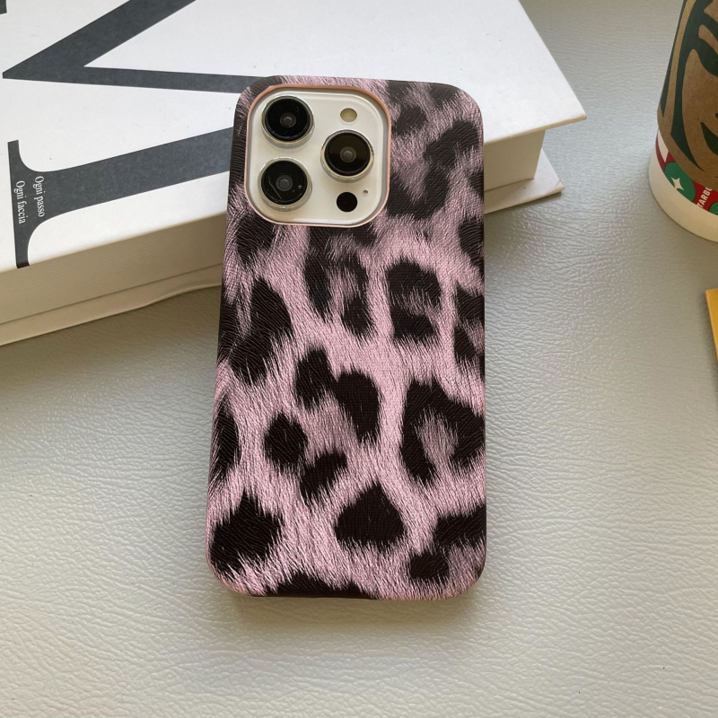 Husă PU cu imprimeu leopard pentru iPhone 11/12/13/14 — stil minimalist, execuție textilă, protecție antișoc