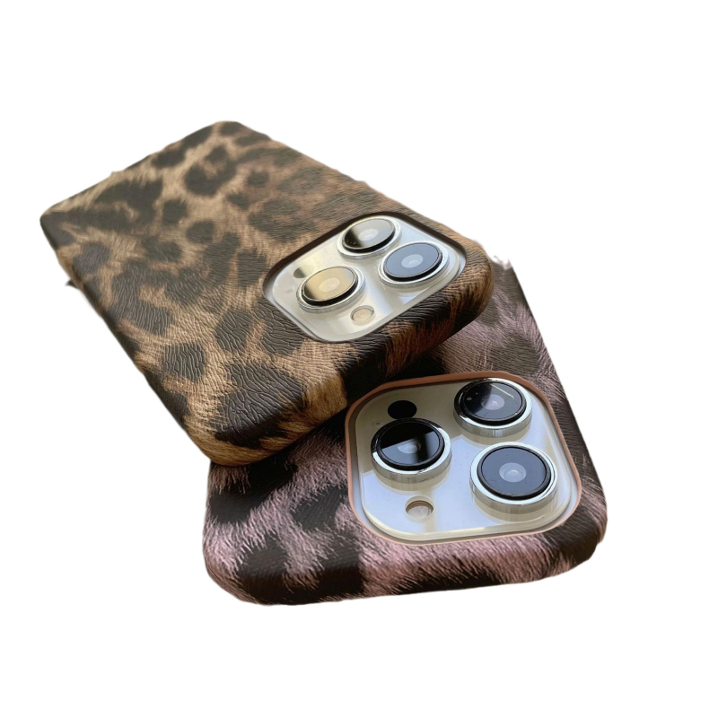 Husă PU cu imprimeu leopard pentru iPhone 11/12/13/14 — stil minimalist, execuție textilă, protecție antișoc