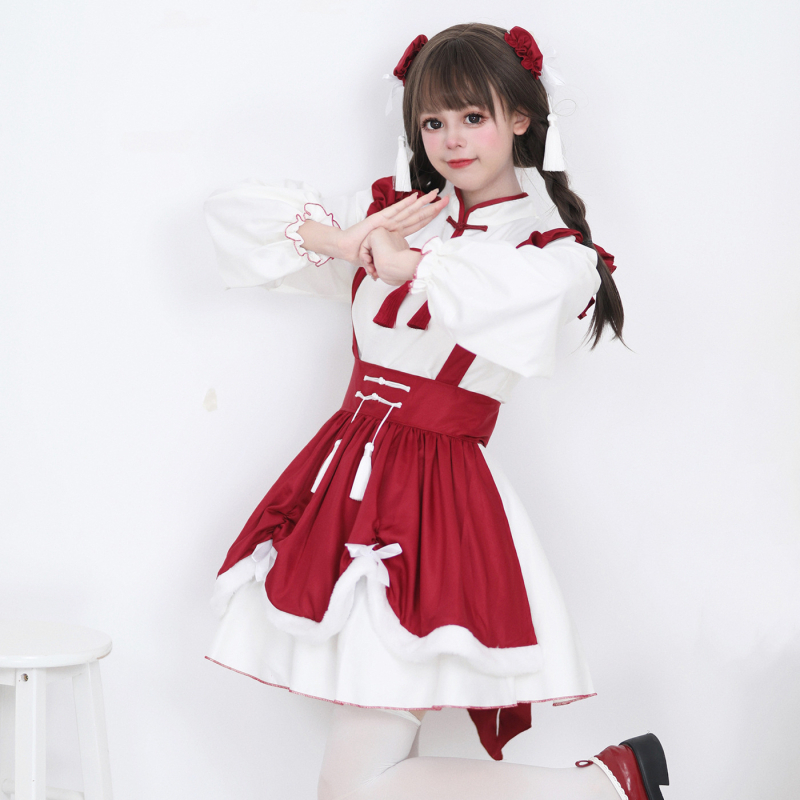 Lolita cosplay haljina za služavku za anime RPG, mješavina kemijskih vlakana, glavna tkanina 100% poliester, za dob 18–24, tolerancija 1–3 cm