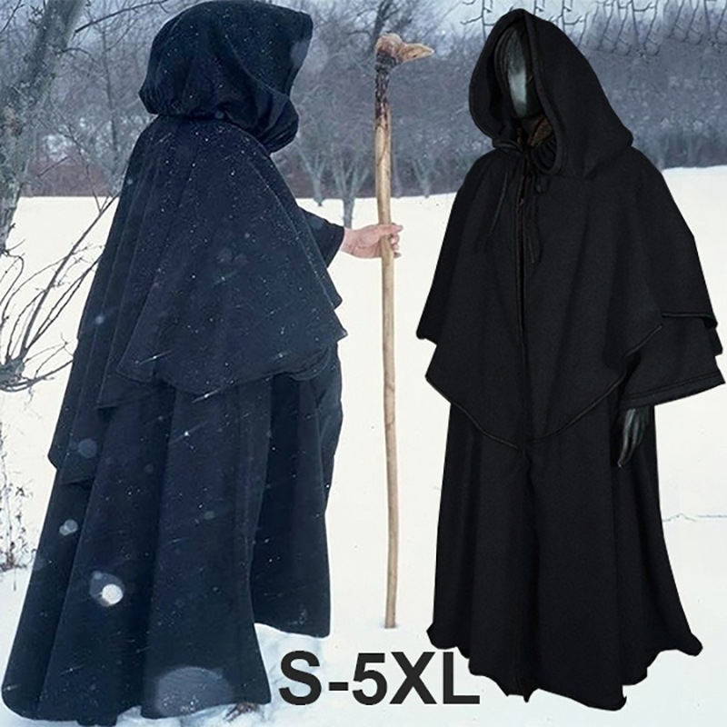 Srednjovjekovni kapuljačasti plašt za cosplay – unisex, tkanina od lanenog smjese (90% glavna tkanina), dugi rukavi, pogodan za igre, animacije i uloge