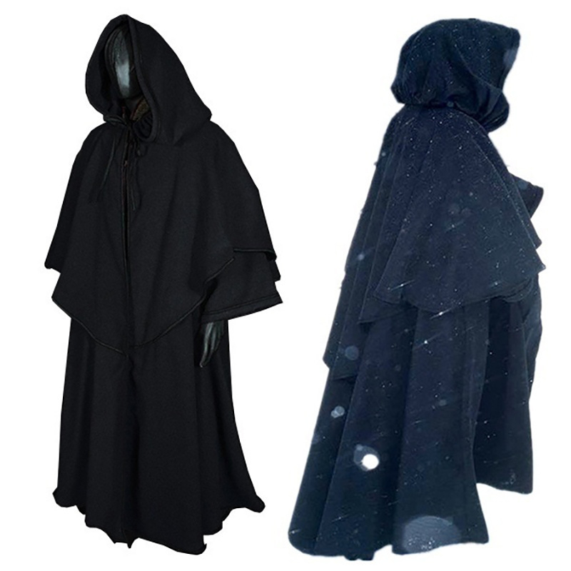 Srednjovjekovni kapuljačasti plašt za cosplay – unisex, tkanina od lanenog smjese (90% glavna tkanina), dugi rukavi, pogodan za igre, animacije i uloge