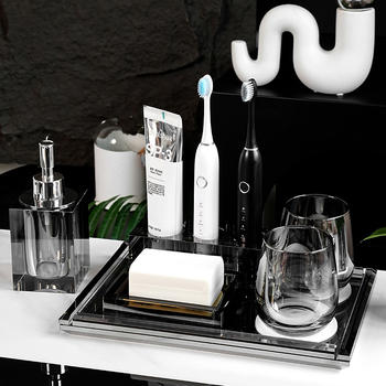 Σετ αξεσουάρ μπάνιου από κρύσταλλο γυαλί, στυλ ελαφριάς πολυτέλειας, Microonica, περιλαμβάνει θήκη οδοντόβουρτσας, δίσκο, κουτί για βαμβάκι, βάζο οδοντικής νήματος, ποτήρι για στοματικό διάλυμα