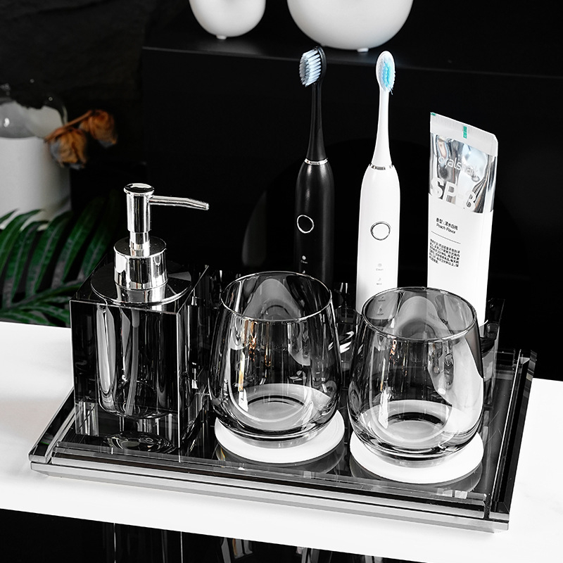 Σετ αξεσουάρ μπάνιου από κρύσταλλο γυαλί, στυλ ελαφριάς πολυτέλειας, Microonica, περιλαμβάνει θήκη οδοντόβουρτσας, δίσκο, κουτί για βαμβάκι, βάζο οδοντικής νήματος, ποτήρι για στοματικό διάλυμα