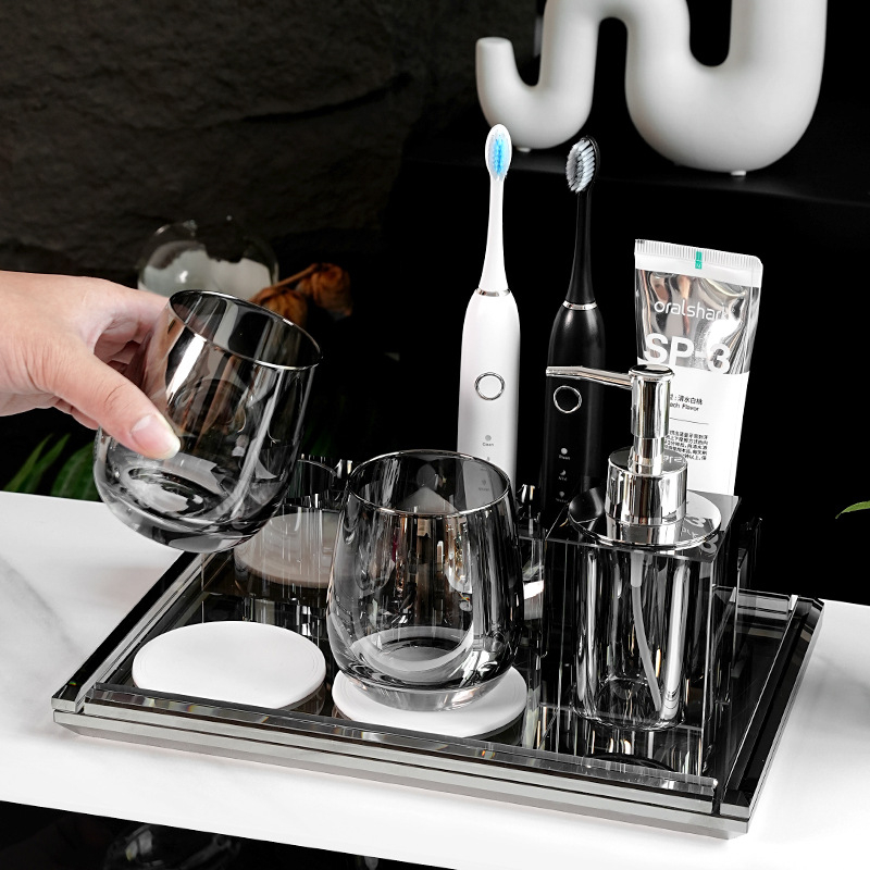 Σετ αξεσουάρ μπάνιου από κρύσταλλο γυαλί, στυλ ελαφριάς πολυτέλειας, Microonica, περιλαμβάνει θήκη οδοντόβουρτσας, δίσκο, κουτί για βαμβάκι, βάζο οδοντικής νήματος, ποτήρι για στοματικό διάλυμα