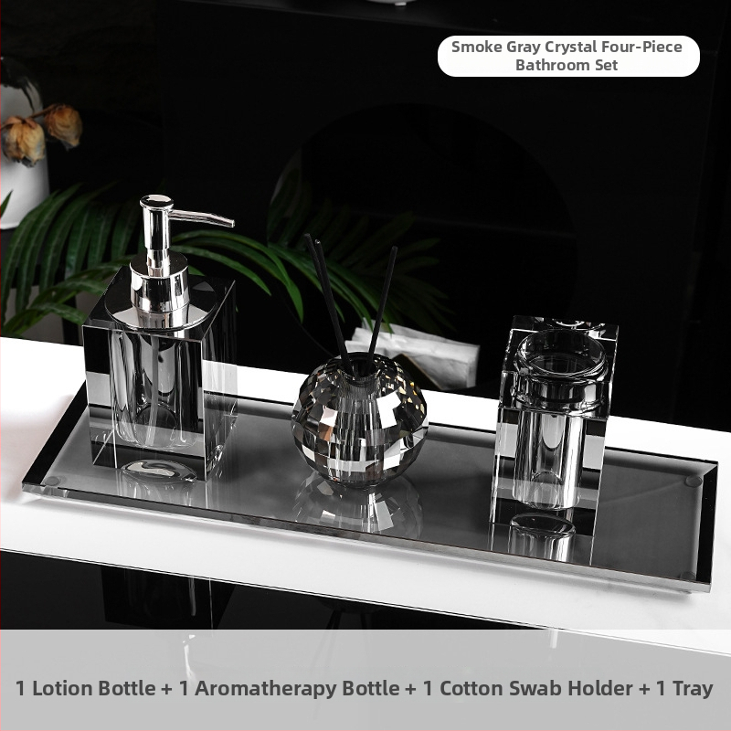 Σετ αξεσουάρ μπάνιου από κρύσταλλο γυαλί, στυλ ελαφριάς πολυτέλειας, Microonica, περιλαμβάνει θήκη οδοντόβουρτσας, δίσκο, κουτί για βαμβάκι, βάζο οδοντικής νήματος, ποτήρι για στοματικό διάλυμα