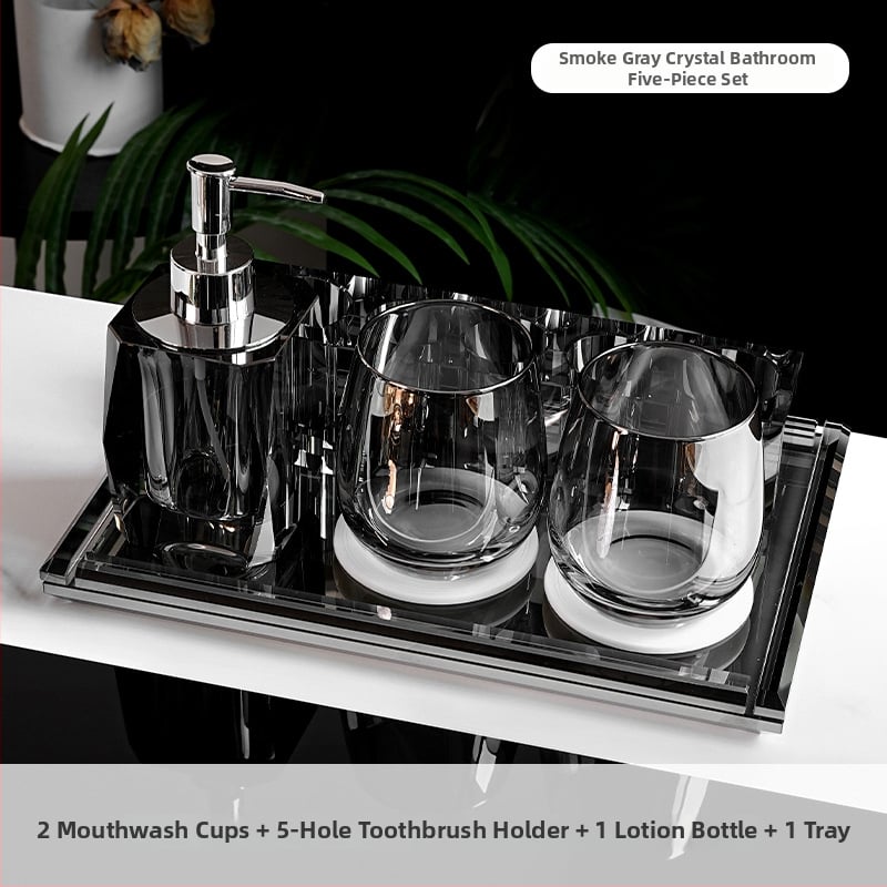 Σετ αξεσουάρ μπάνιου από κρύσταλλο γυαλί, στυλ ελαφριάς πολυτέλειας, Microonica, περιλαμβάνει θήκη οδοντόβουρτσας, δίσκο, κουτί για βαμβάκι, βάζο οδοντικής νήματος, ποτήρι για στοματικό διάλυμα