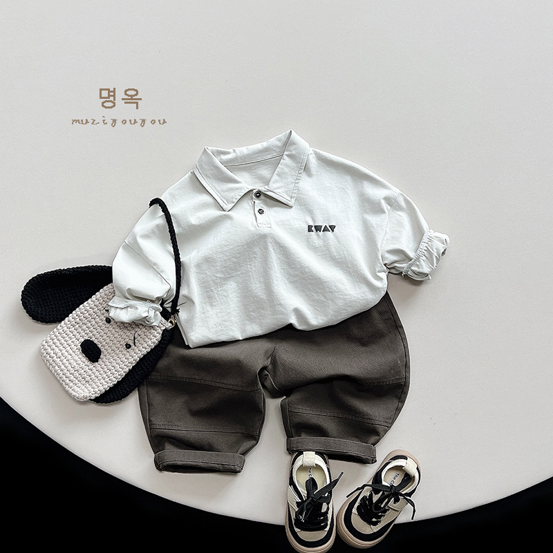 Dječje polo majice – korejski stil s dugim rukavom, šumski retro dizajn, 100% pamuk, jednobojna, unisex, za uzrast 3–8 godina