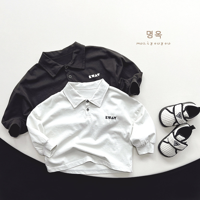 Dječje polo majice – korejski stil s dugim rukavom, šumski retro dizajn, 100% pamuk, jednobojna, unisex, za uzrast 3–8 godina