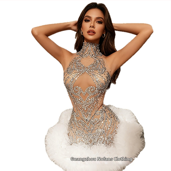 Ruha hálós anyagból Hotfix kristályokkal, spandex több mint 95%, karcsú vágás, hercegnő stílus, friss és édes, nyár 2025