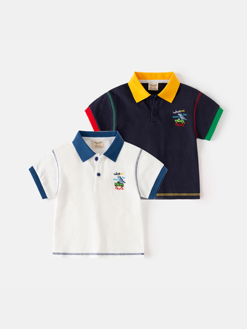 Wellkids dječja pamučna polo majica - casual stil, kratki rukav, crtani uzorak, vezeni detalji, za djecu 3-8 godina, ljeto 2026