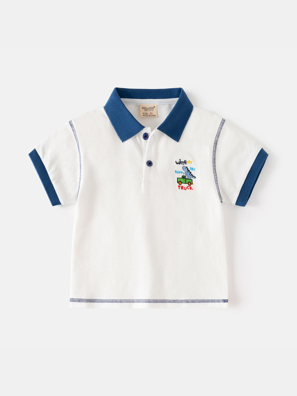 Wellkids dječja pamučna polo majica - casual stil, kratki rukav, crtani uzorak, vezeni detalji, za djecu 3-8 godina, ljeto 2026