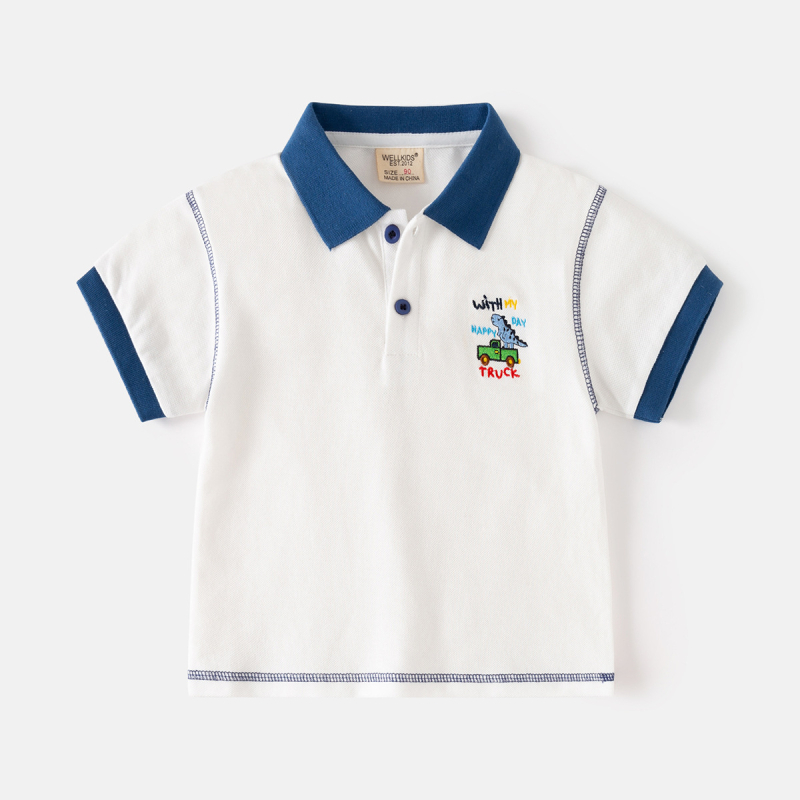 Wellkids dječja pamučna polo majica - casual stil, kratki rukav, crtani uzorak, vezeni detalji, za djecu 3-8 godina, ljeto 2026