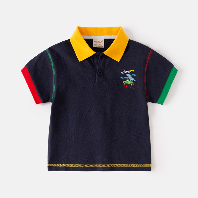 Wellkids dječja pamučna polo majica - casual stil, kratki rukav, crtani uzorak, vezeni detalji, za djecu 3-8 godina, ljeto 2026