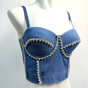 Ženski crop top bustier plesni kostim – Spandex, scenska izvedba, proljeće 2024