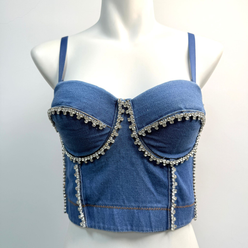 Ženski crop top bustier plesni kostim – Spandex, scenska izvedba, proljeće 2024