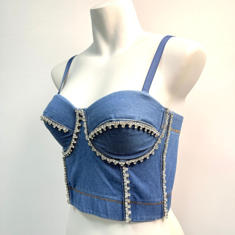 Ženski crop top bustier plesni kostim – Spandex, scenska izvedba, proljeće 2024