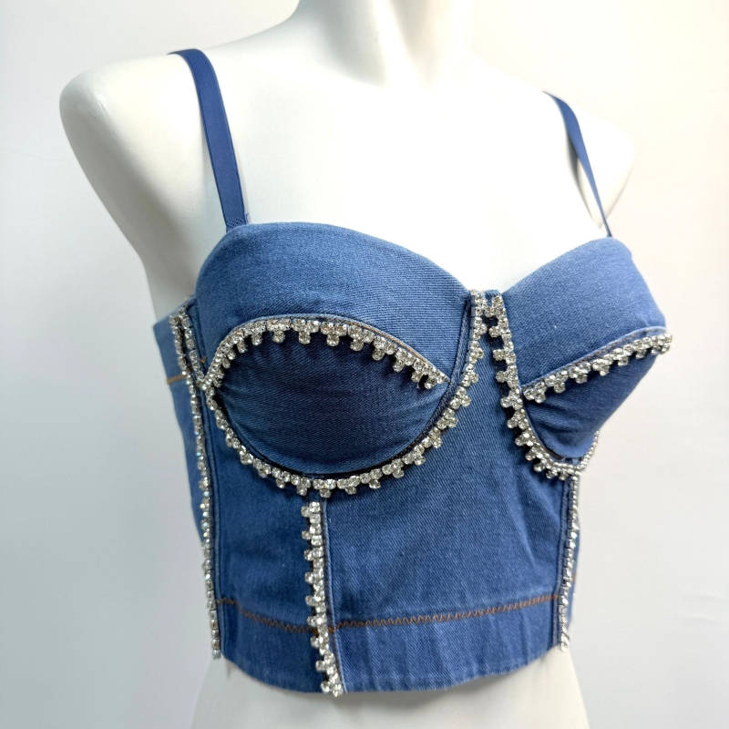 Ženski crop top bustier plesni kostim – Spandex, scenska izvedba, proljeće 2024