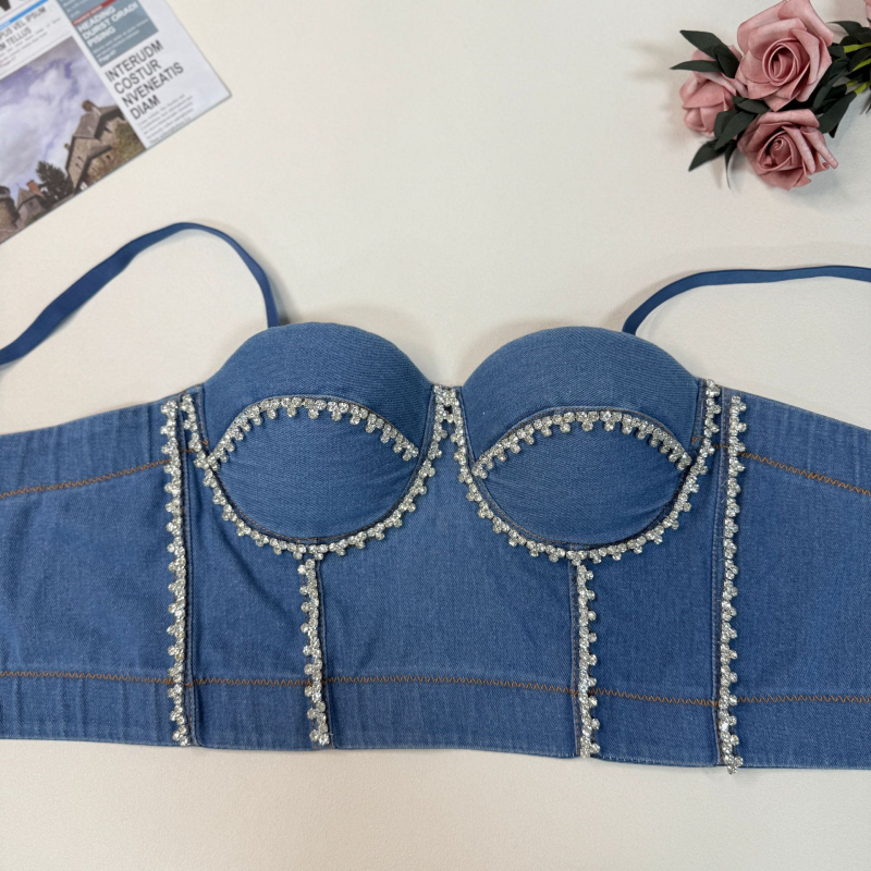 Ženski crop top bustier plesni kostim – Spandex, scenska izvedba, proljeće 2024