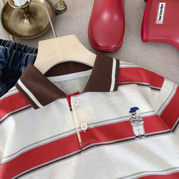 Dječji polo majica, korejski stil, prugasti uzorak, pamuk tkanina, jesen