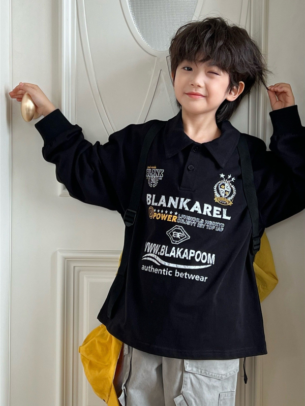 Детска поло риза, корейски стил, принт с буква, памук, за възраст 3–8 години