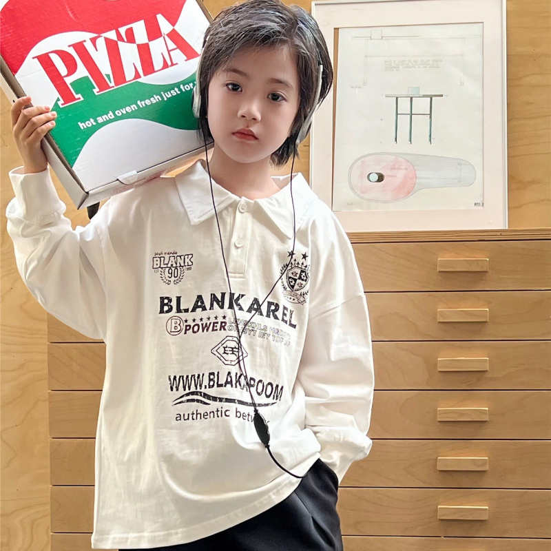 Детска поло риза, корейски стил, принт с буква, памук, за възраст 3–8 години