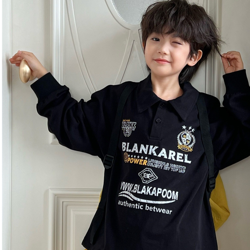 Детска поло риза, корейски стил, принт с буква, памук, за възраст 3–8 години