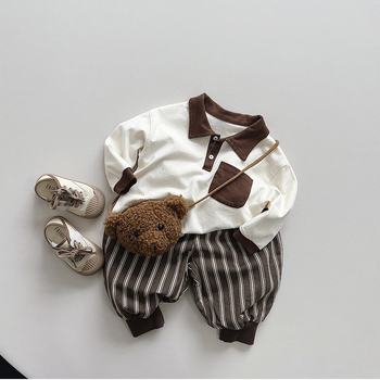 Detské polo tričko v kórejskom štýle, pletené tkaniny, bez goliera, vhodné na jar a jeseň, pre deti 3–8 rokov