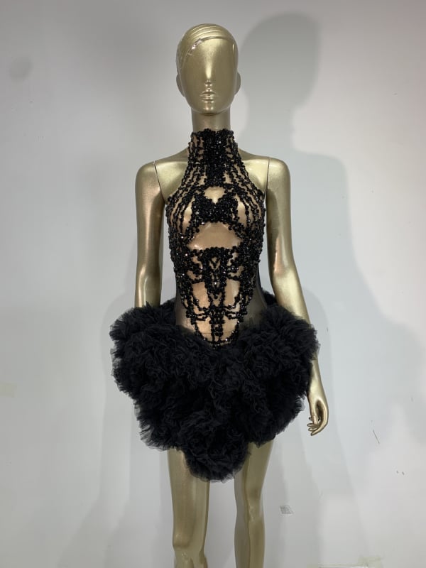 Haljina bodycon s naduvenim rukavima za nastup na pozornici - Spandex 60/40 smjesa, podstava 100% - Proljeće 2026