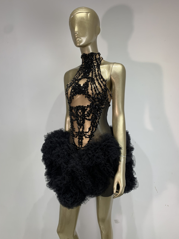 Haljina bodycon s naduvenim rukavima za nastup na pozornici - Spandex 60/40 smjesa, podstava 100% - Proljeće 2026