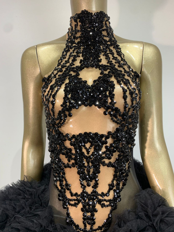 Haljina bodycon s naduvenim rukavima za nastup na pozornici - Spandex 60/40 smjesa, podstava 100% - Proljeće 2026