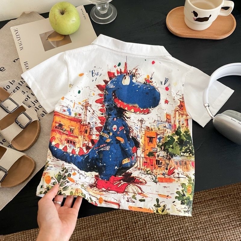 Polo majica za djecu s karikaturnim printom, pamuk, korejskog stila, uzrast 3–8 godina