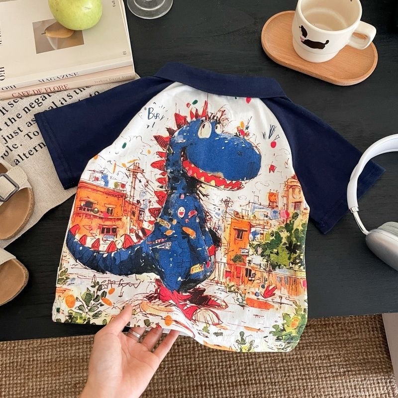 Polo majica za djecu s karikaturnim printom, pamuk, korejskog stila, uzrast 3–8 godina